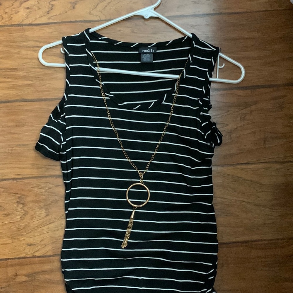 Black and White Striped Blouse - necklace included